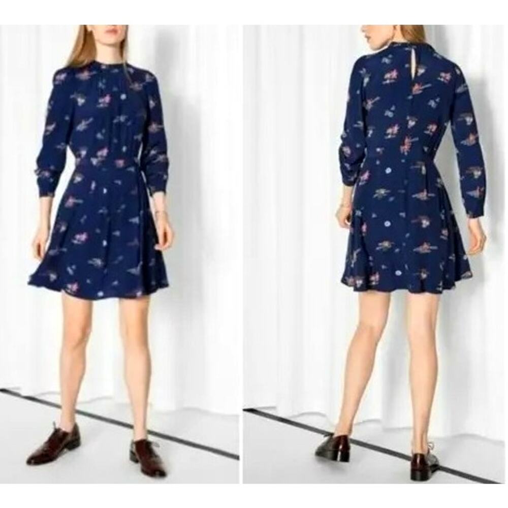 *SOLD*   Other Stories Origami Navy Blue Paper Crane Long Sleeve Mini Dress - 8